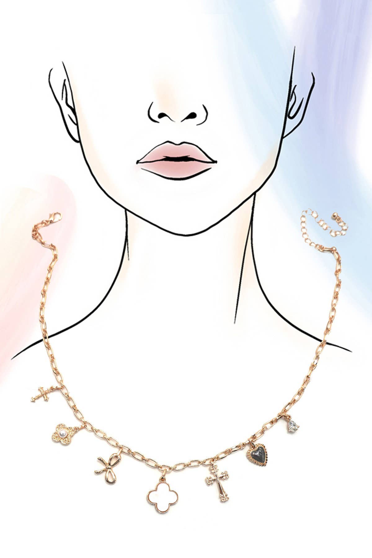 CHARM NECKLACE-CLOVER BOW CROSS HEART FLOWER