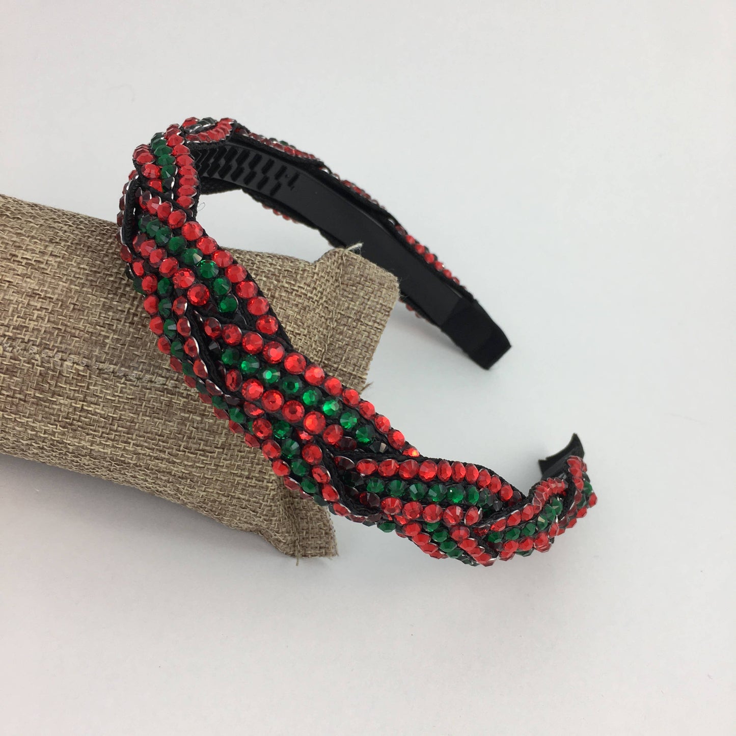 Christmas red and green braided rhinestone headband