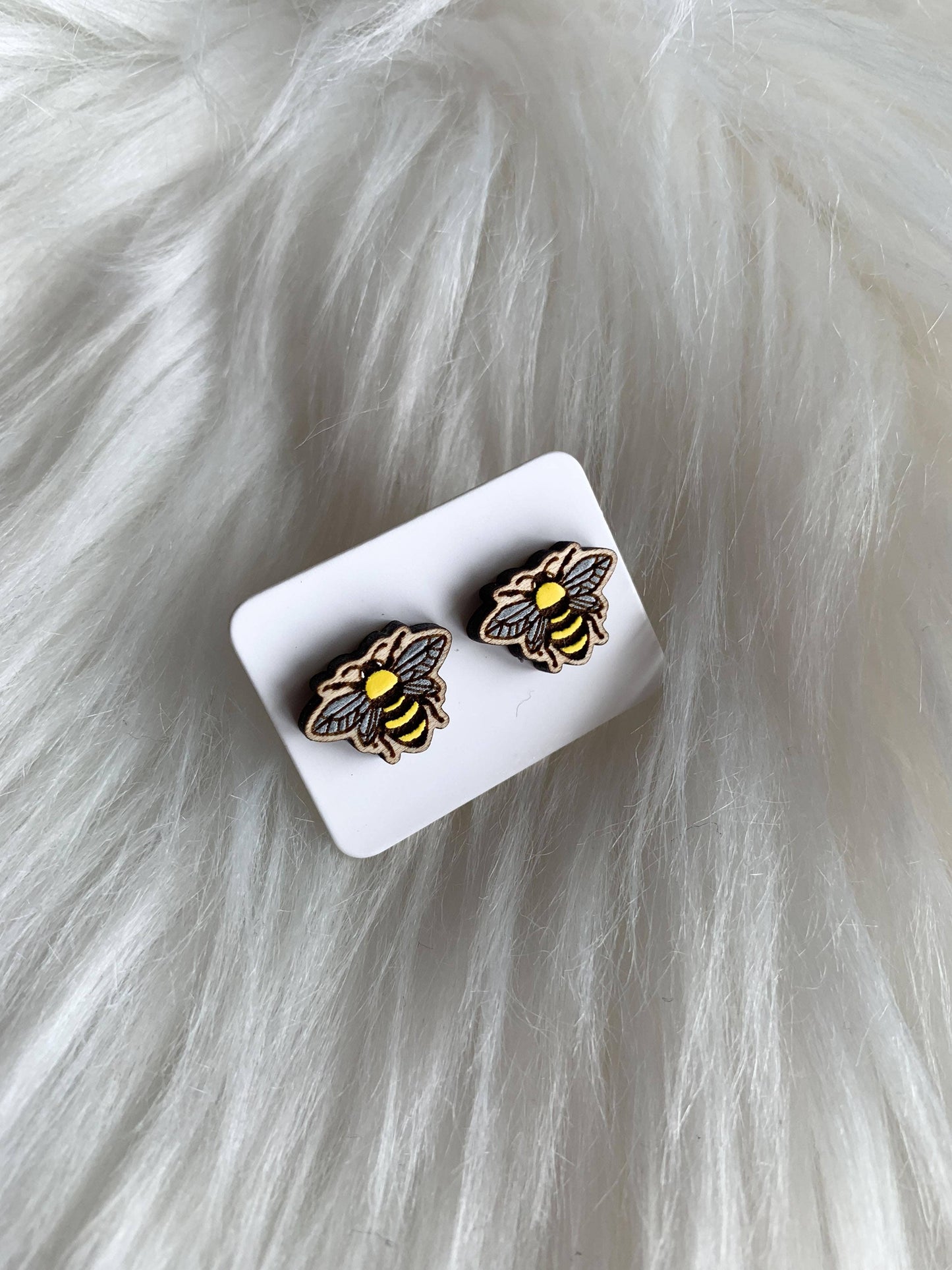 Bee Stud Wood Earrings