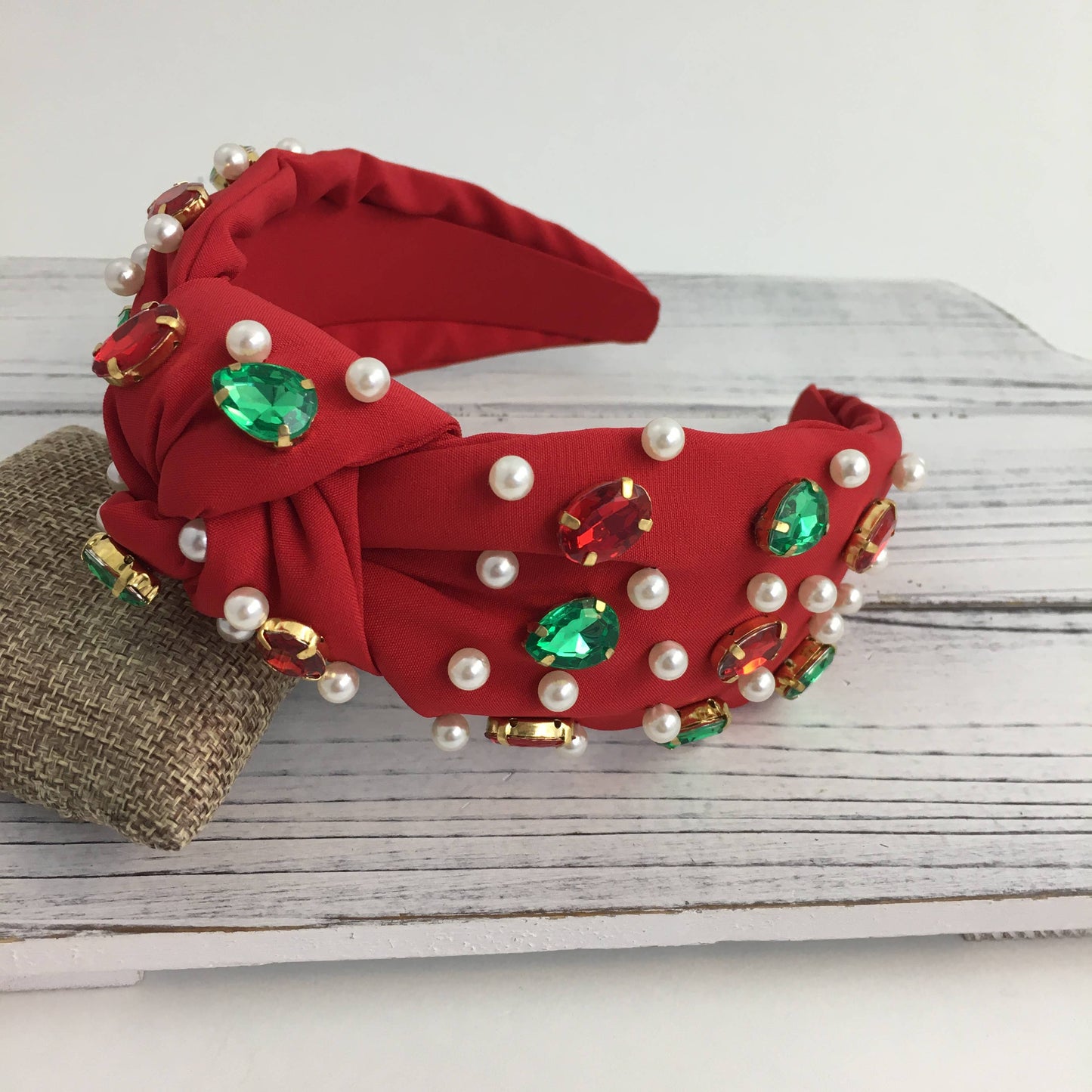 Christmas stone/ pearl knot headband