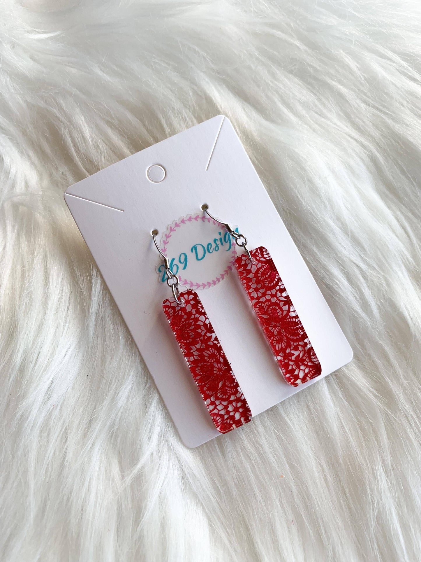 Red Lace Bar Dangle Earrings