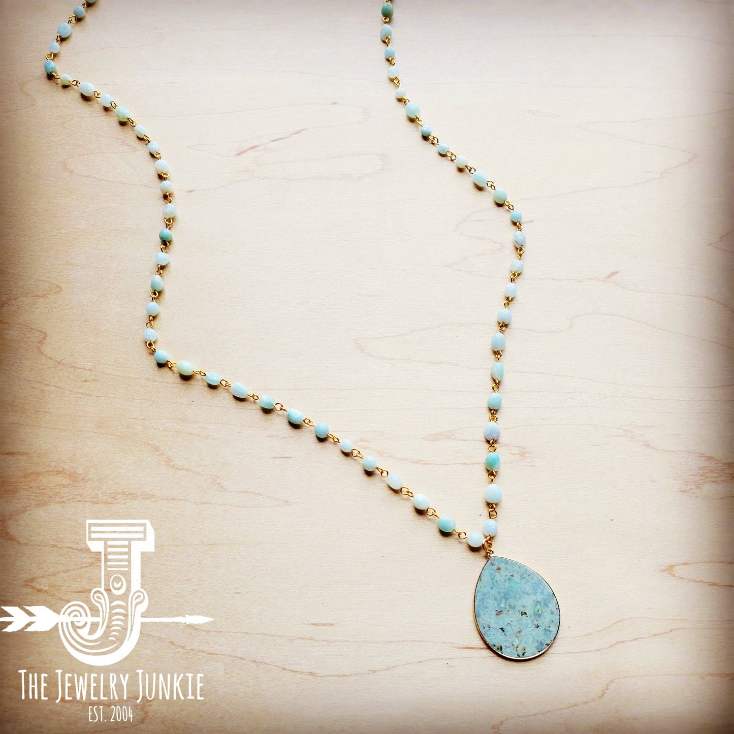 The Jewelry Junkie - Long Amazonite Chain Necklace w/ African Turquoise Pendant