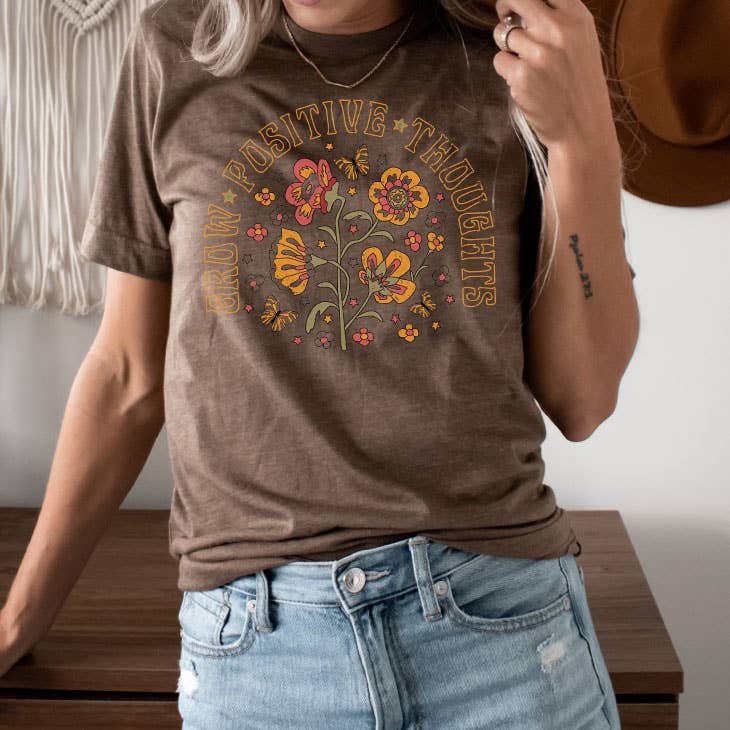 Retro Grow Positive Thoughts Floral Graphic Tee