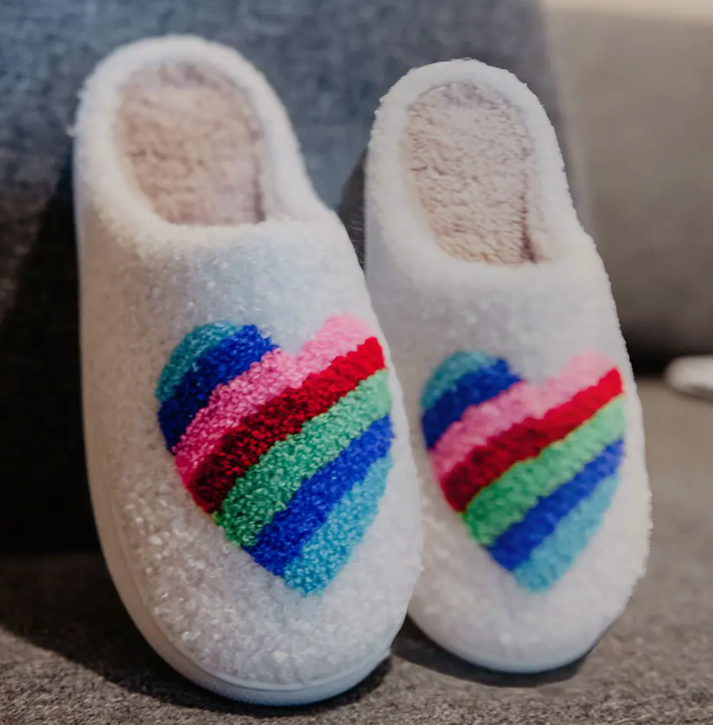 Rainbow Heart Fuzzy Slippers