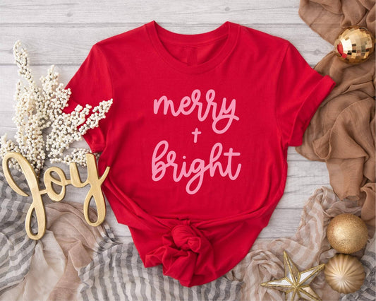 Merry & Bright Christmas Graphic Tee (S-XL)