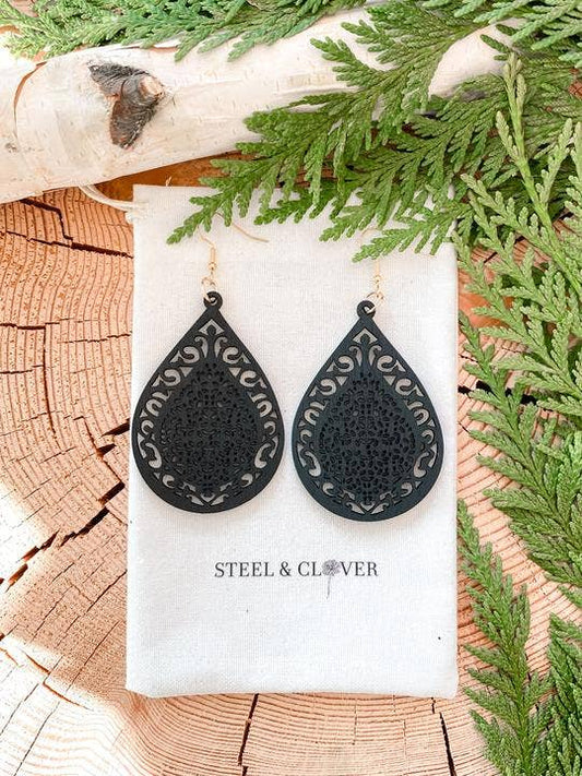 Steel & Clover - Simonette Vintage Drop Wooden Earrings
